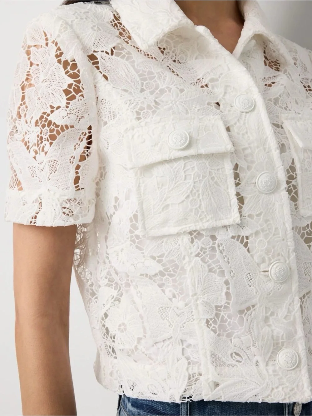 White House Black Market Lace Button up jacket - Picture 2 of 7